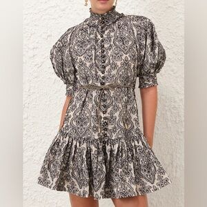 Zimmermann Black and Cream Mini Dress